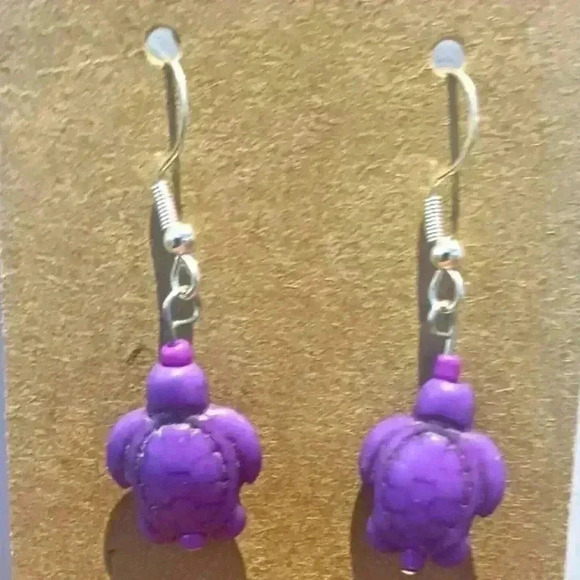 Mom's Island Beads Jewelry - Handmade purple turtle 925 earrings